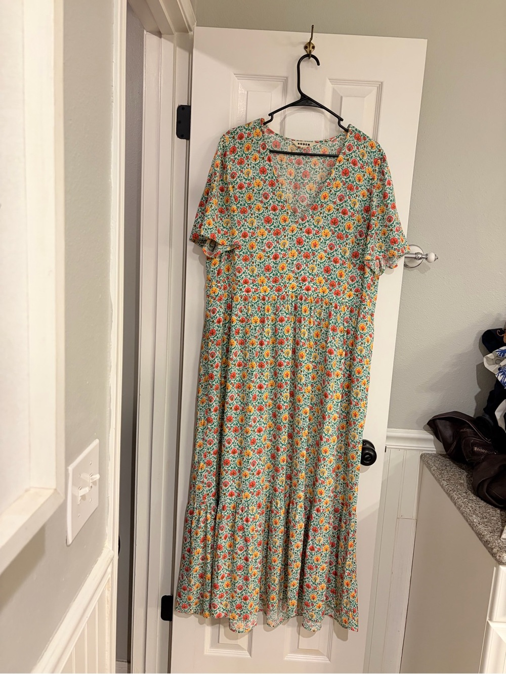 Boden Women’s 16-18 Floral Dress Orange Yellow Green Viscose
